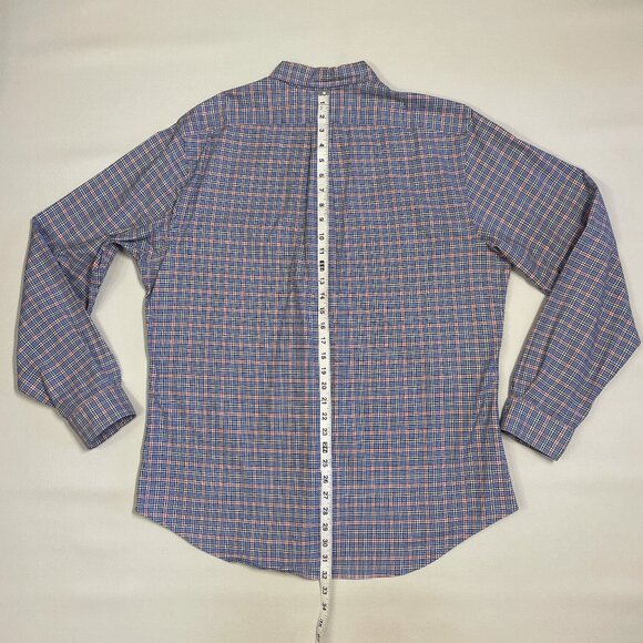Ralph Lauren Shirt Men's XL Slim Fit Stretch Oxford Blue Red Plaid Flesh Pony - Picture 9 of 11